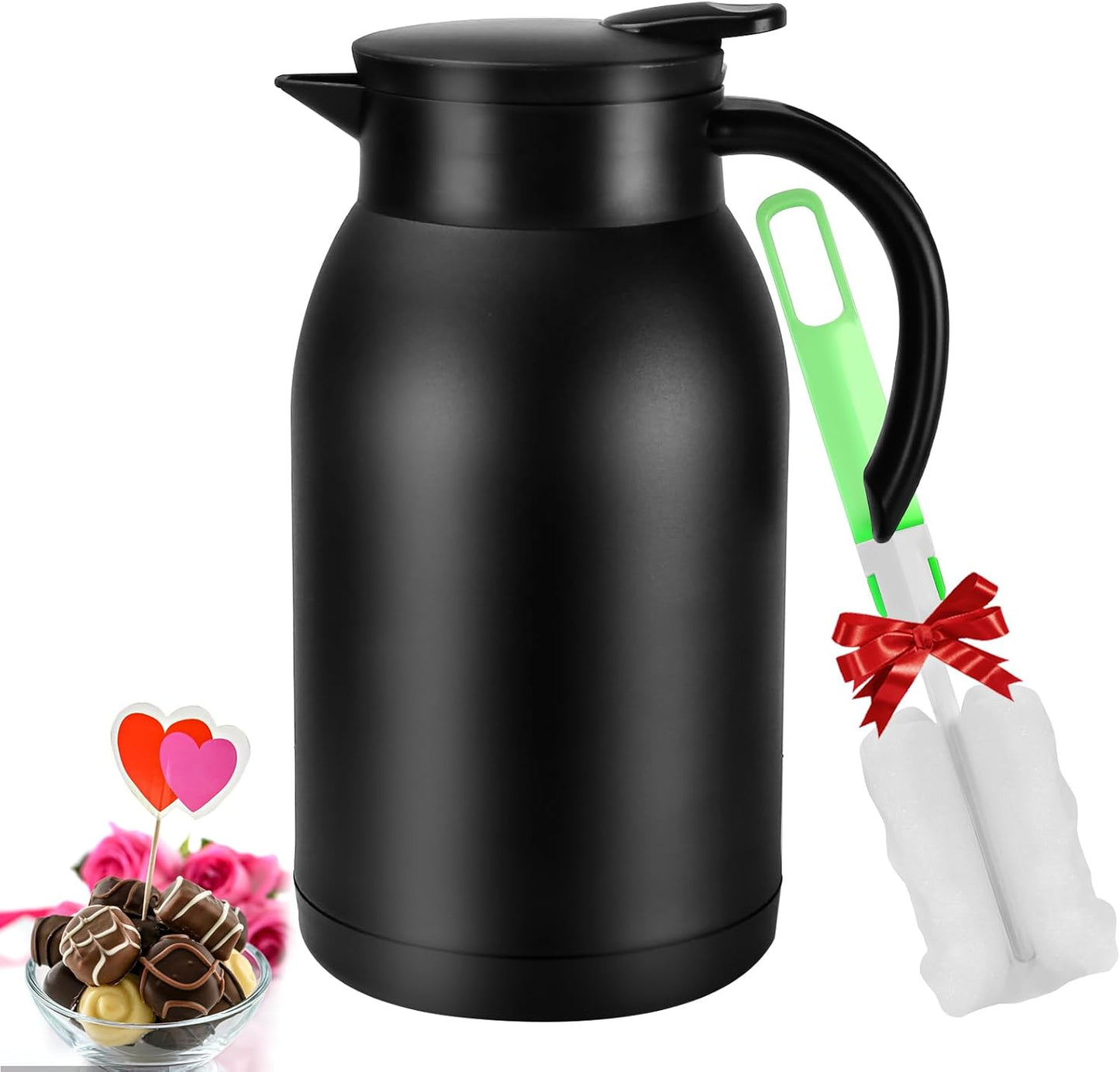 Stainless Steel Thermal Coffee Carafe Dispenser, 40oz Unbreakable Double Wall Vacuum Flask 1.2L Water Tea Pot Beverage Pitcher for Hot Coffee for Christmas Carafe(Black)
