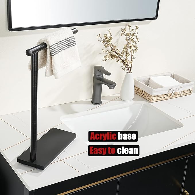JQK Hand Towel Holder Stand Oil Rubbed Bronze, Modern Tree Rack Free Standing for Countertop with 12 Inch Bar, 304 Stainless Thicken 0.8mm Steel ORB, HTT170-ORB