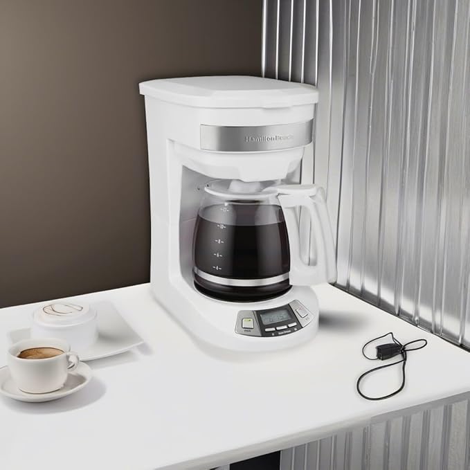 Hamilton Beach 12 Cup Programmable Drip Coffee Maker Machine, Regular & Bold Brew Options, Auto Pause and Pour, Glass Carafe, White (46294J)