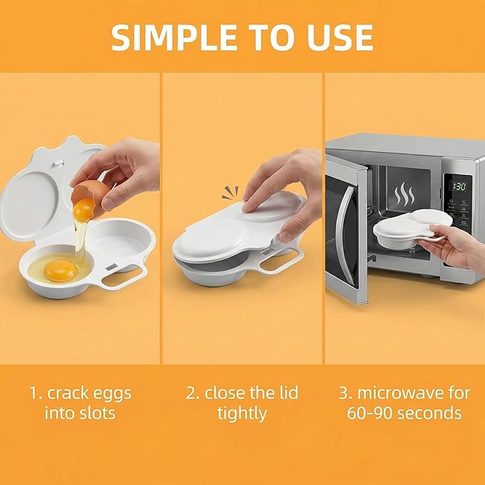 White Microwave Egg Cooker,Microwave Egg Poacher,Egg Poacher Microwave,2 Cavity Nonstick Poached Egg Maker With Lid, Egg Cooker, Double Drain Poached Cups Specialty Cookware
