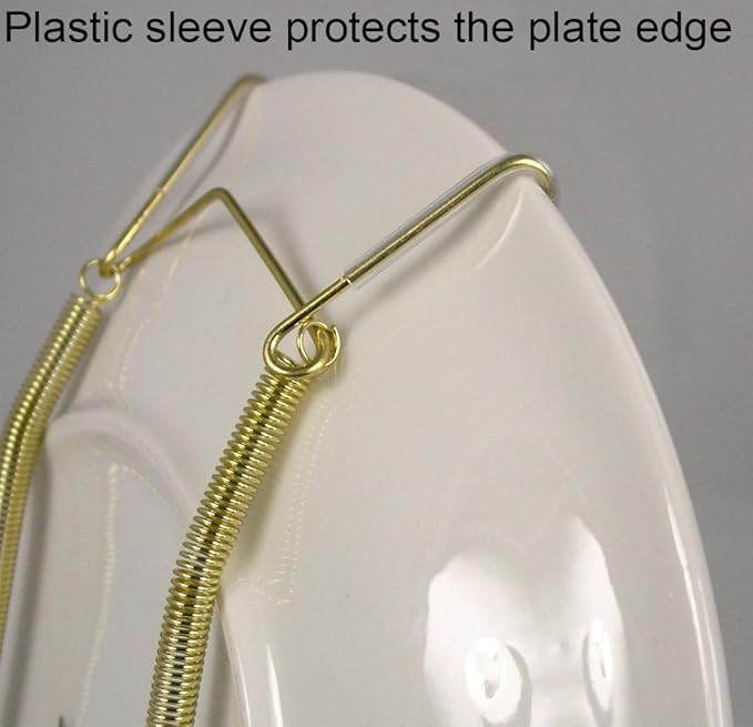 Creative Hobbies® Deluxe Plate Display Hangers, Spring Style - Assembled & Ready to Use - Holds 5 to 7 Inch Plates, Gold Wire Spring Type, Hanger Hooks & Nails Included - Pack of 3