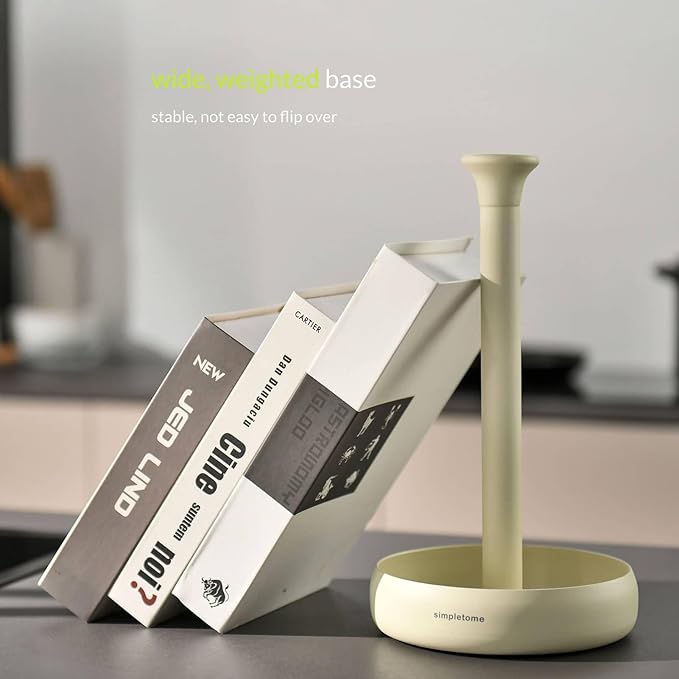 simpletome Paper Towel Holder Countertop Keep It Rolled Up Weighted Base (Matt Cream)