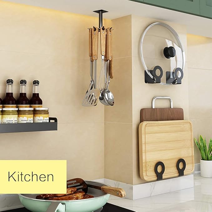 2 Pcs Under Cabinet Metal Utensil Hanger with 6 Rotatable Claws, Top and Wall Mounted Kitchen Lazy Susan for Utensils Rack Hooks Holder