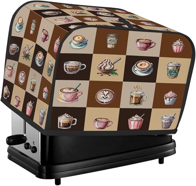 Coffee Cups Modern Toaster Cover 2 Slice Dust and Fingerprint Protection Toaster Bread Maker Covers Washable Kitchen Small Appliance Covers for Kitchen Accessories Decor Bakeware Women Gift