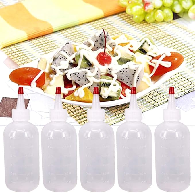 20 Pack 6-Ounce Plastic Squeeze Bottles with 20pcs Red Tip Caps and Measurement - Good for Crafts, Art, Glue, Multi Purpose Set of 20 with extra 6 Red Cap 36 Chalk Labels and 1 Pen