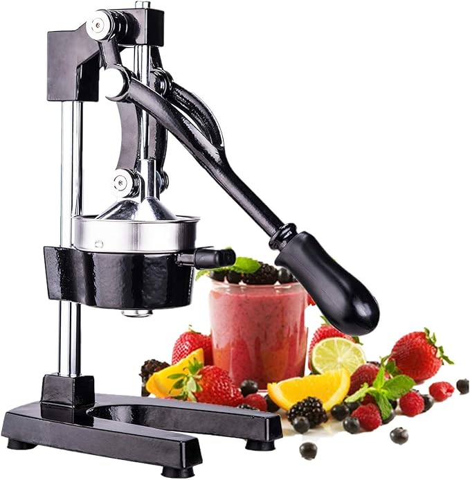 CO-Z Manual Citrus Juicer, Commercial Grade Cast Iron Orange Juicer, Professional Heavy Duty Juice Press with Removable Strainer, Manual Juice Extractor for Orange Lemon Pomegranate Citrus, Black