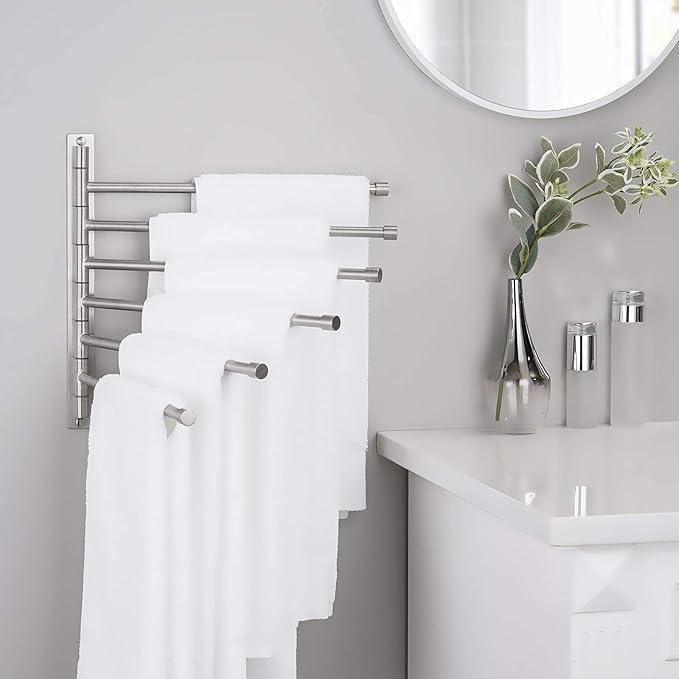 KES Swing Out Towel Bar, 6-Bar Folding Arm Swivel Hanger Bathroom Storage Organizer Wall Mount Rustproof 13 Inch SUS 304 Stainless Steel Brushed Finish, A2102S6-2