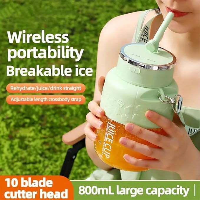 800 - Portable Blender for Shakes And Smoothies with 28oz Cup, Lid, Straw and Shoulder Strap, Type-C USB Rechargeable, Personal Size Blenders Bpa-Free for Gym/Travel/Kitchen (1pc Green)