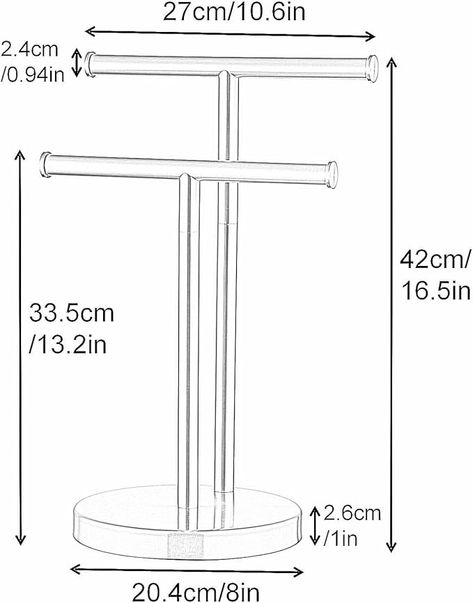 Black Hand Towel Holder Stand, Double Towel Rack T-Shape Hand Towel Stand for Bathroom Countertop, SUS304 Stainless Steel (Matte Black) SHUNLI