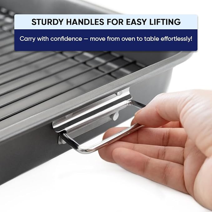 Roasting Pan for Ovens Nonstick Heavy Duty Roasting Pan with Rack Large 11 inch x 15.5 inch For Delicious Family Meals for Cooking Roaster Pan for Meats, Turkey, & Vegetables