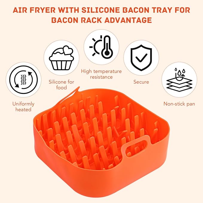 Silicone Air Fryer, 7.1-Inch Square Bacon Baking Pans, 4-5QT Reusable Basket Inserts Ninja Fryer Cooker for Microwave Oven Basket Tray Accessories, Non-Stick