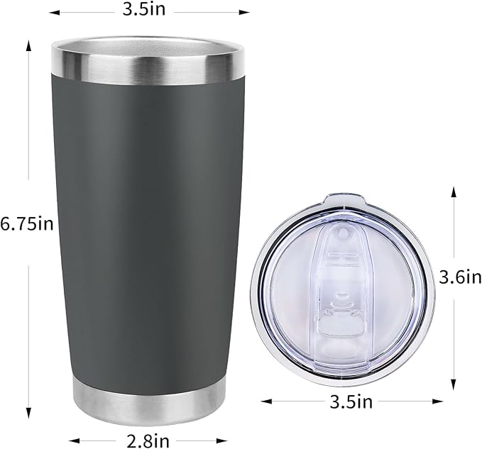 20oz Stainless Steel Tumbler with Lid, Travel Mug - Double Wall Vacuum Powder Coated Cup - Grey, 1 Pack