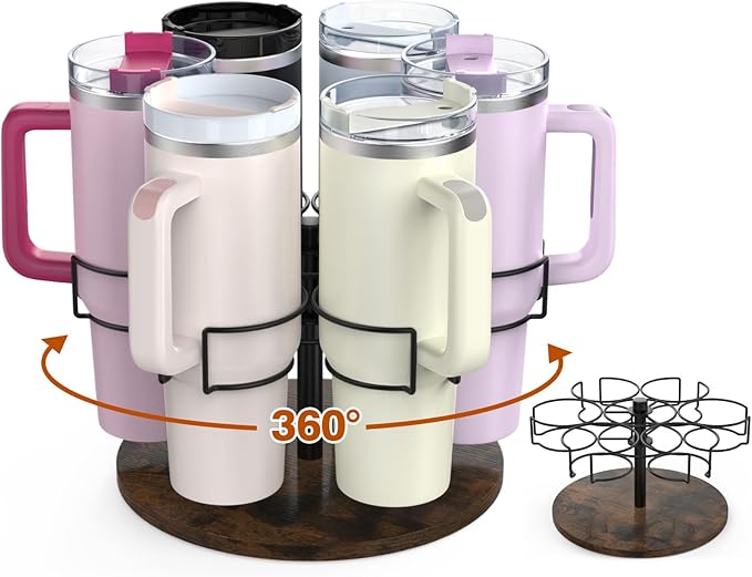 Water Bottle Organizer for Stanley 40 oz, Rotating Stanley Cup Organizer Holder, Tumbler Organizer Holder, Stanley Cup Accessories, Easy to Install, Vintage Brown（Patented Product）