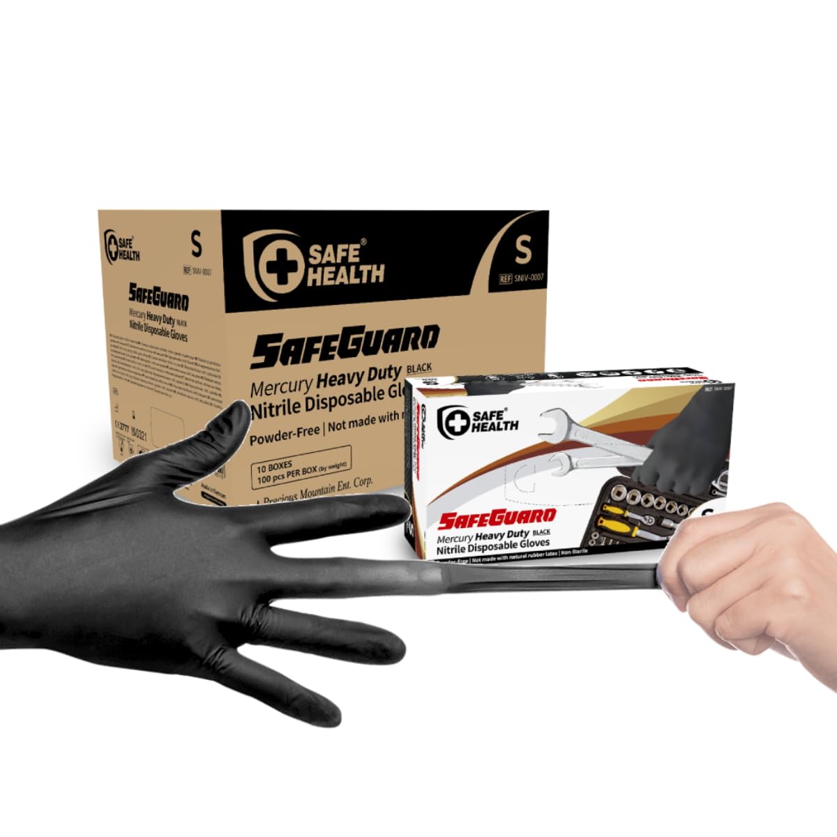 Safe Health HD Industrial Nitrile Black Disposable Gloves, Heavy Duty, 5 Mil, Case of 1000, Small, Latex Free, Powder Free, Oil Grease Resistant, Automotive, Mechanic, Maintenance