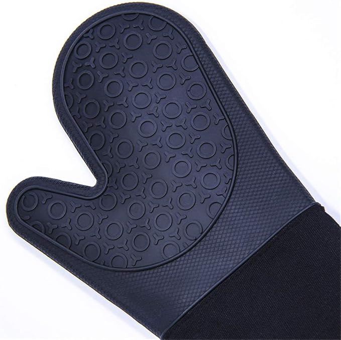 DoMii Professional Silicone Oven Mitts Baking Gloves Elbow Length Heat Resistant Quilted Gloves 2-Pack 14.2" Y