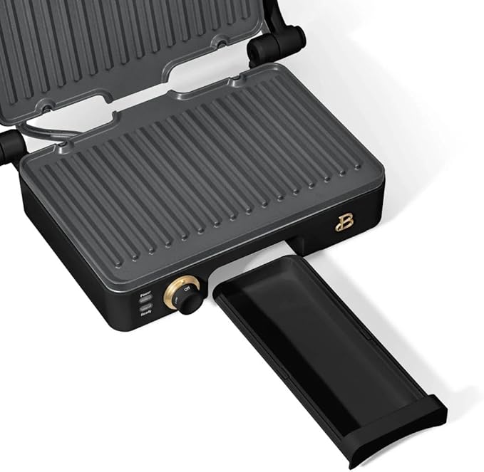 Panini Press Indoor Grill 1 2-in-1200W Non-Stick Removable Plates Sandwich Maker by Drew Barrymoree. (Black Seaseme)