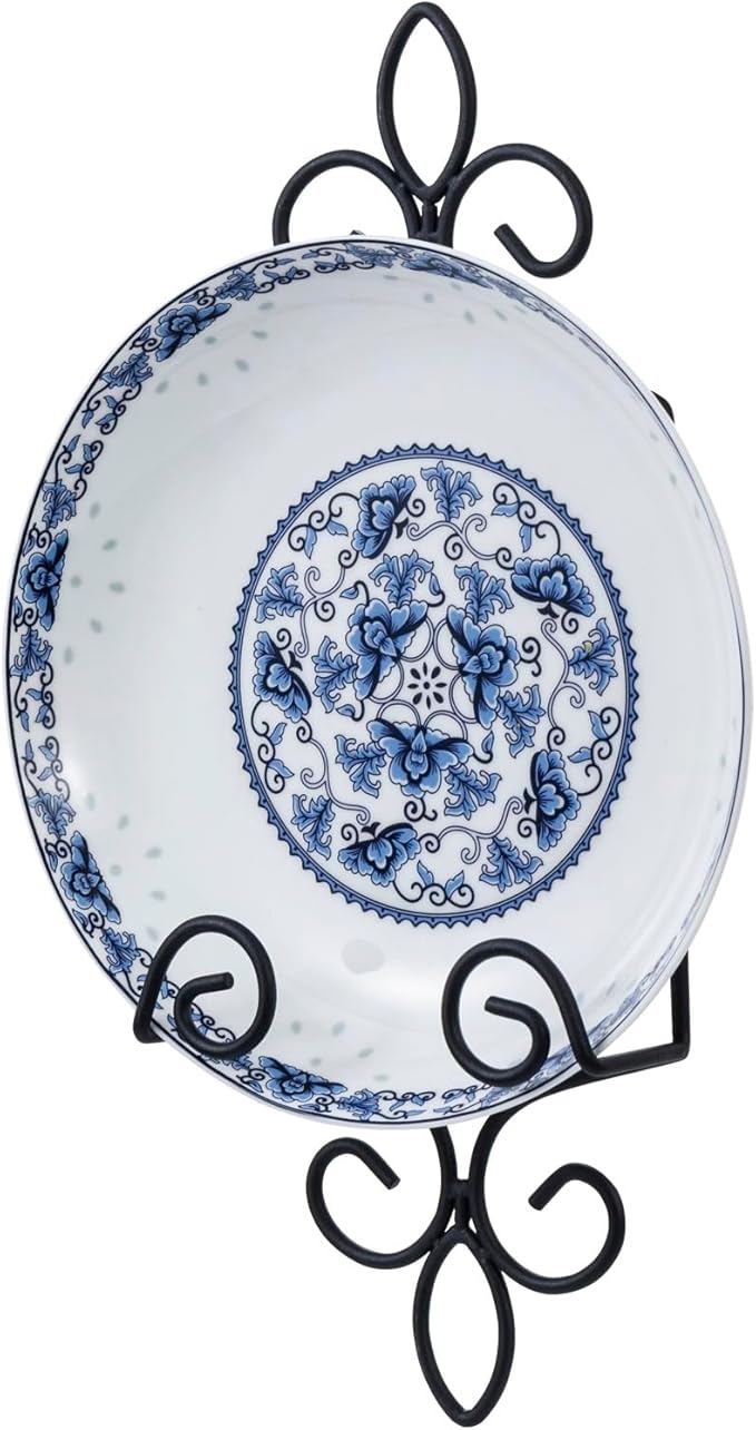 MyGift Wall Plate Hanger Holds Single 5.5 to 8 Inch Plates, Vertical Plate Holders, Decorative Metal Wire Platter Rack, Scrollwork Hanging Display Easel for Wall