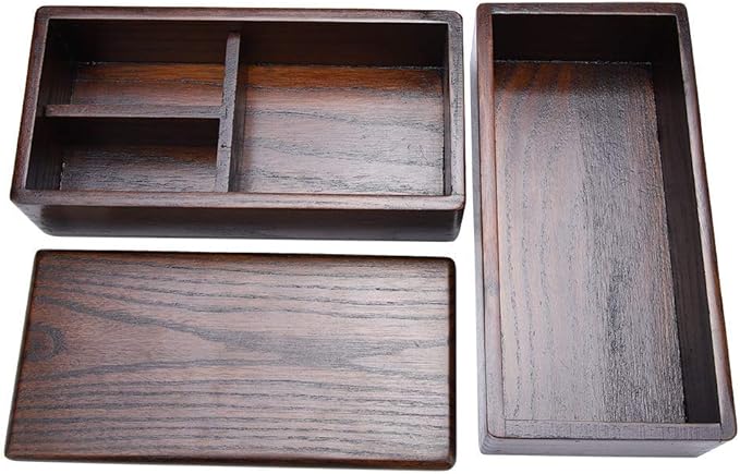 TOPINCN Lunch Box Wooden Healthy Double Layer Rectangle Food Snacks Fruit Container for Office Picnic Sushi