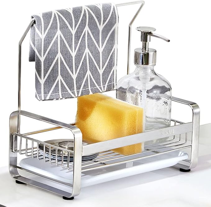 Sponge Holder - Kitchen Sink Organizer - Sink Caddy - Sink Tray - SUS304 Stainless Steel Soap Holder,9.45 x5.15 x8.1 inches,Large Size