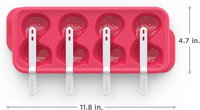 ZOKU Flamingo Ice Pop Molds, Stackable Easy-Release Ice Popsicle Tray with 4 Molds, Sticks, and Lid, BPA-free, Set of 2
