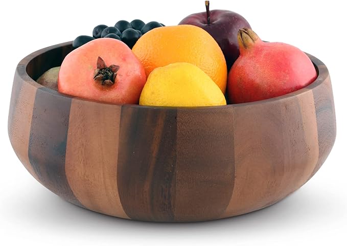 Arthur Court Acacia Wood Serving Bowl for Fruits or Salads Modern Round Shape Style 4.5 inch Tall x 11 inch Diameter Wooden Single Bowl
