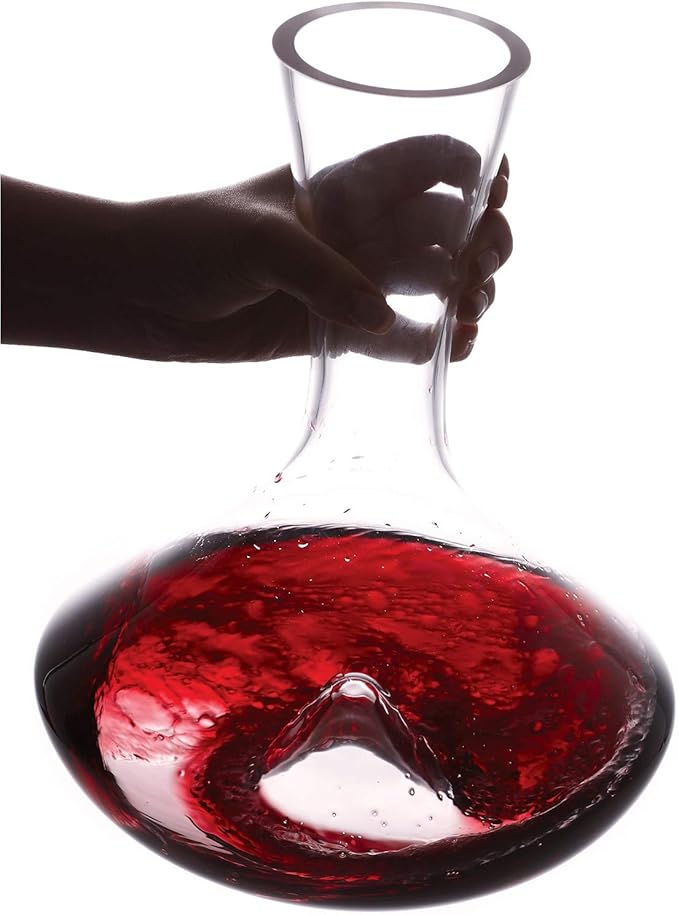 Vintorio Citadel Wine Decanter with Stopper - Hand Blown, Lead-Free Crystal Glass - Extra Durable Sommelier's Red Wine Carafe with Aerating Punt and Silicone Lid (78 oz Capacity)