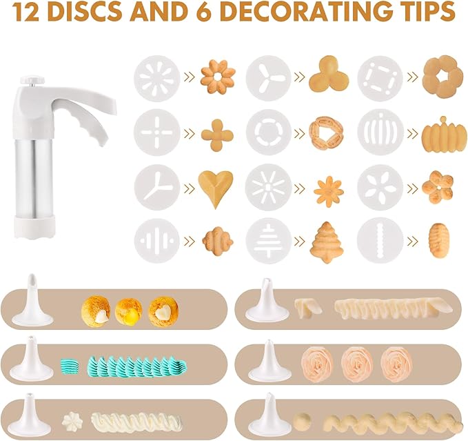 YOOUSOO Cookie Press Gun, Cookie Press Kit For Baking, Decoration with 12 Cooking Discs and 6 Piping Tips, Cookie Maker Machine for Christmas Party
