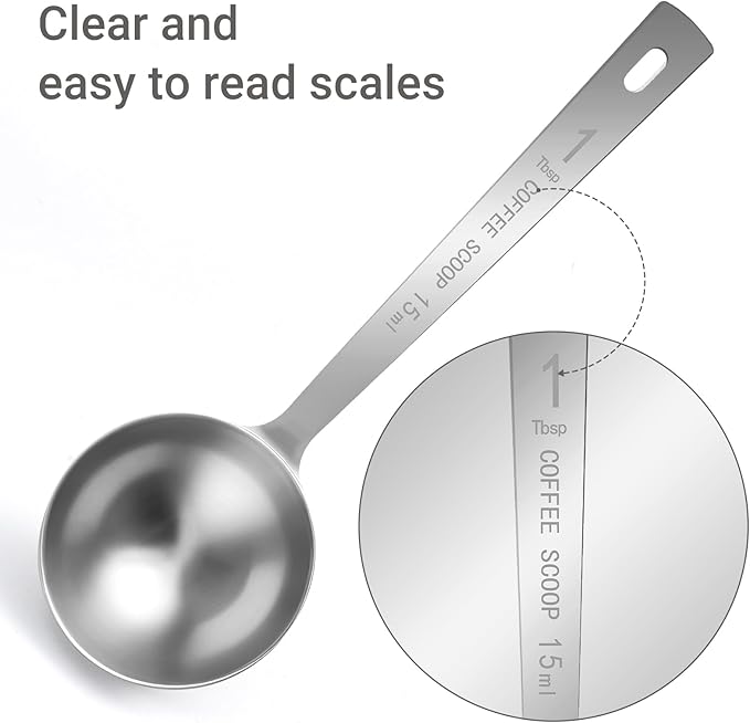 Flezoo 4Pcs Coffee Scoop Spoon - 1 Tablespoon 15ML Stainless Steel Long Handle Measuring Spoons for Ground Coffee, Loose Tea and Powder