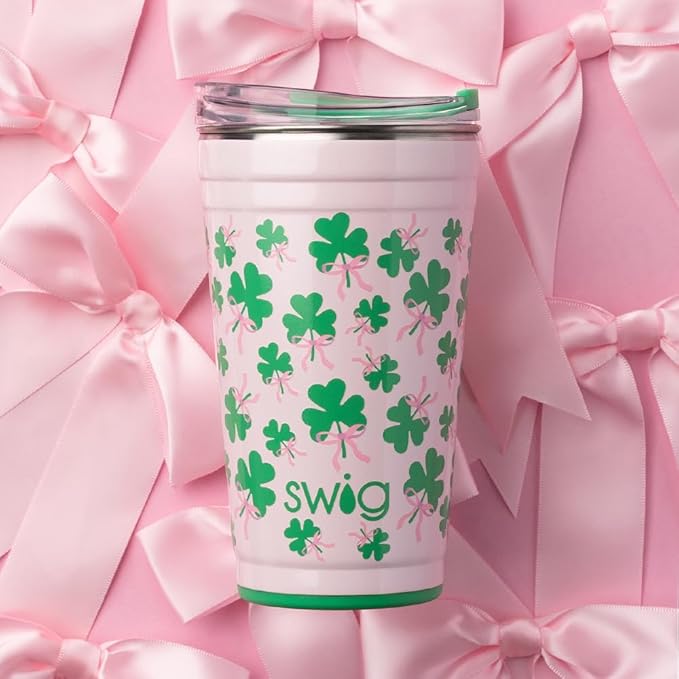 Swig Life 24oz Party Cup, Stackable Insulated Travel Coffee Tumbler with EZ Slider Lid, Cup Holder Friendly Travel, Stainless Steel 24 oz Tumbler, Reusable Mug (Clover Crush)