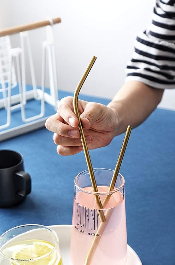 Gold Metal Straws 100Pack, NiceCaTeLe Ultra Long 10.5" Reusable Stainless Steel Straws Gold Drinking Straws in Bulk for 20/30 Oz for Yeti Tumblers. Dishwasher Safe (10.5" Long, Gold-100pcs Straight)