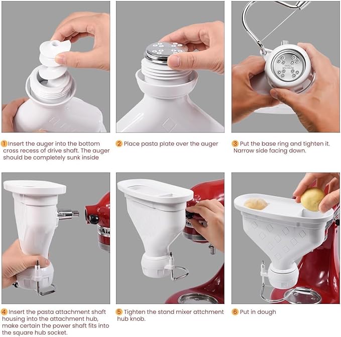 6-Piece Pasta Maker Attachment for KitchenAid Stand Mixer, Heavy Duty Homemade Pasta Press with Dual Feed Ports, Includes 6 Shaping Discs, Dishwasher Safe & Easy Clean Accessories