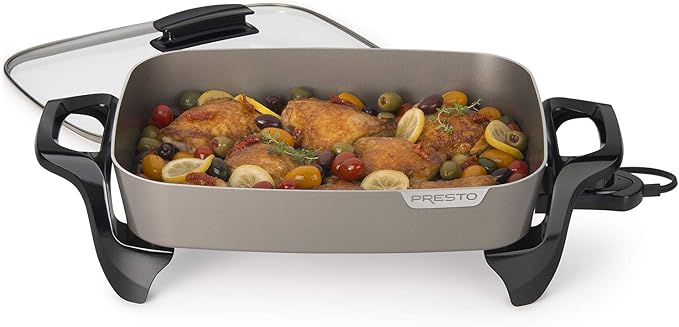 Presto Grey Ceramic 06856" Electric Skillet (16") and Presto Ceramic 22-inch 07062 Electric Griddle with removable handles, Black