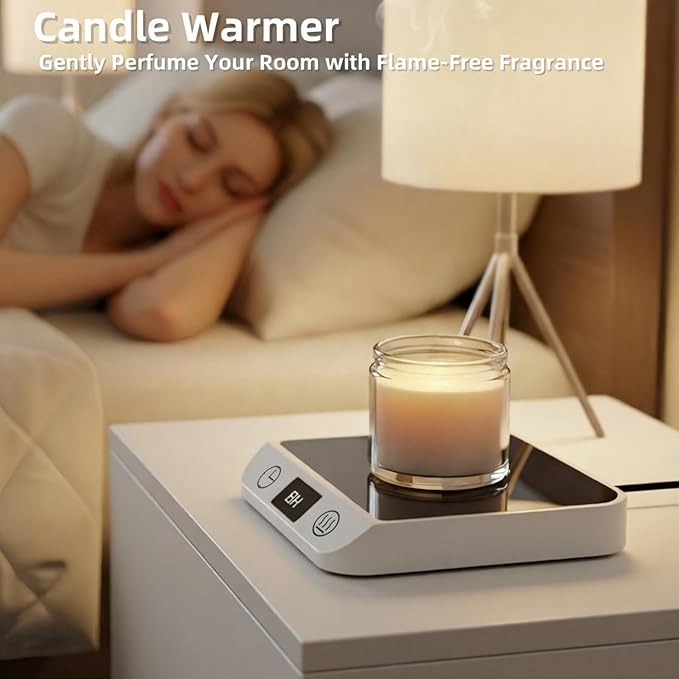 Coffee Mug Warmer & Candle Warmer 46W Electric Cup Warmer for Desk - Smart Digital Display 6 Heat Settings Timer Auto Shut-Off Work from Home Office Gift (White)