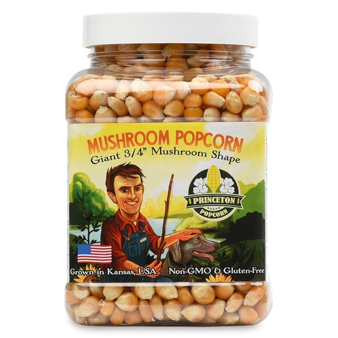 Princeton Popcorn Mushroom Popcorn Kernels - Farmer Direct, Non-GMO, Gluten Free, Un-Popped, Ball Shaped, Old Fashion Popcorn Pops Extra Large popcorn kernels, mushroom popcorn kernels for popping for Air Popper & Stovetop 16oz