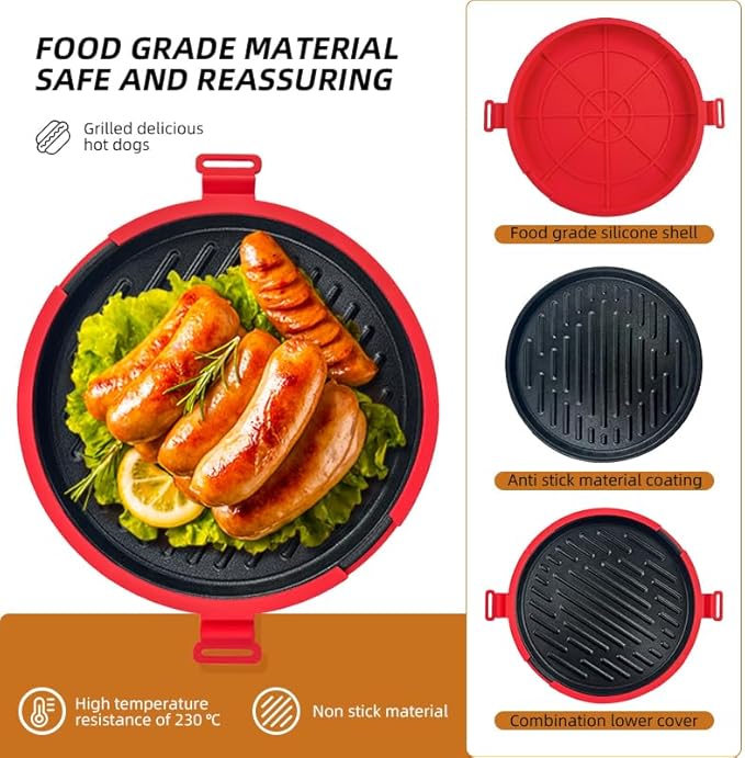 9.5inch 5-in-1 Microwave Grill Pan,Grilled Cheese,Large Toastie Sandwich Maker,Pizza Crisper,Crispy Bacon& Toaster, Non-stick Griddle,Easy to Cook &Clean,Dishwasher Safe,School Dorm/Home/Office