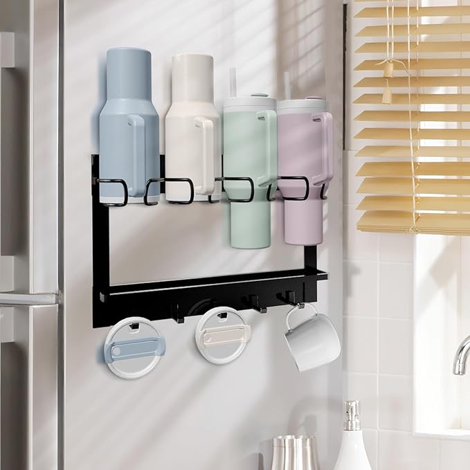 Magnetic Water Bottle Organizer for Stanley 40 oz Refrigerator Stanley Cup Organizer Holder Heavy-Duty Tumbler Holder Organizer Stanley 3 Cup Accessories, Easy to Install
