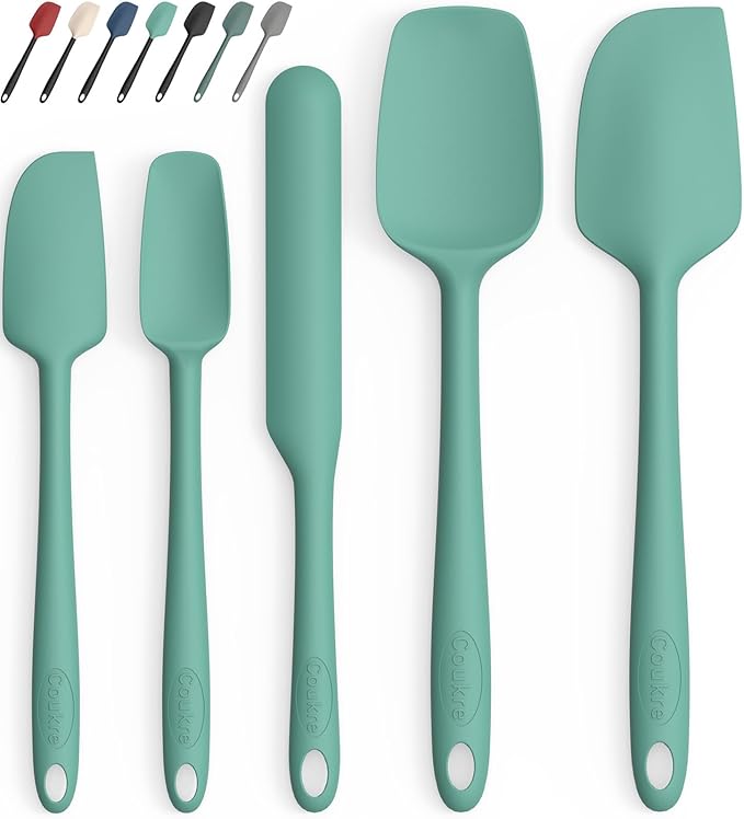 Coukre Silicone Spatula Set of 5,High Temperature Resistant, Food Grade Silicone, Dishwasher Safe, for Baking, Cooking (Pure Aqua Green)