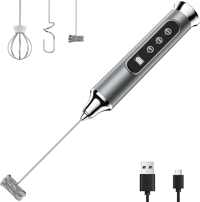 YUSWKO Milk Frother Wand for Coffee, Milk Frother Handheld Coffee Frother, Rechargeable Drink Mixer, Waterproof Electric Whisk