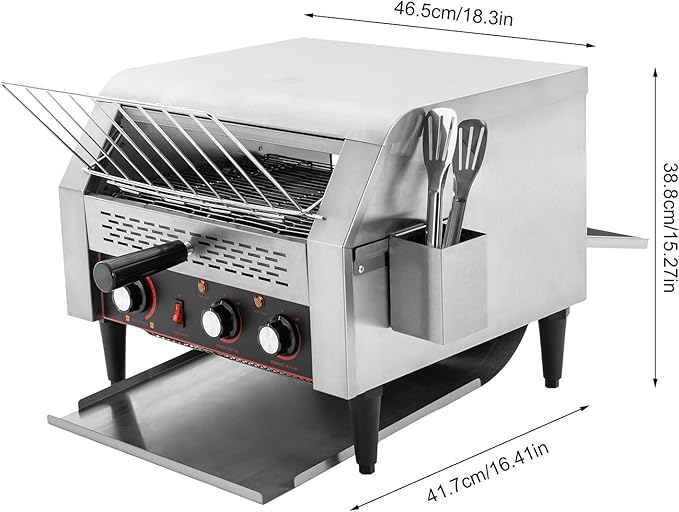 Commercial Conveyor Toaster 450 Slices/Hour 2400W Heavy Duty Industrial Stainless Steel Electric Restaurant Commercial Toaster with Handle&Double Heating Tubes for Home Restaurants