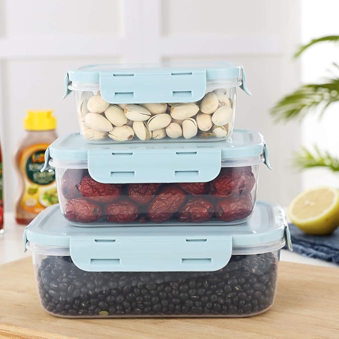 Food Storage with Airtight Lids - Meal and Lunch Containers - Stackable Microwave Safe (Blue)