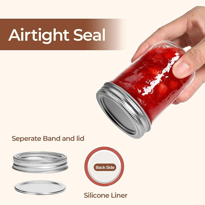 ComSaf Small Mason Jars 8 oz 6Pcs, Half Pint Regular Mouth Mason Jar with Lids and Seal Bands, Glass Canning Jars for Jam, Jelly, Spice, Meal Prep, Honey, Shower Wedding Favors, DIY Candles Decor