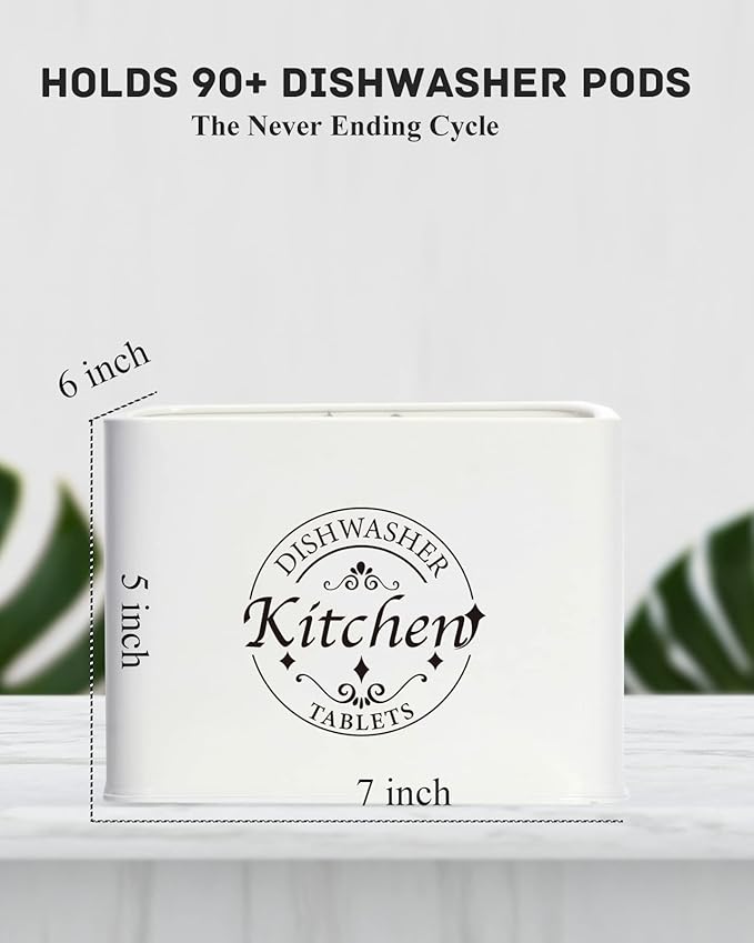 Dishwasher Pod Container with Hinged Lid. Farmhouse Metal Dishwaser Pods Holder for Kitchen Cabinet Organizer. Modern Kitchen Decor and Accessories. Dishwasher Detergent Tablet Storage(Cream)