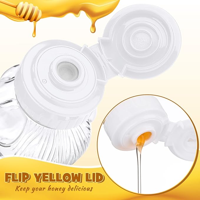 Thenshop 36 Pcs 8 oz Honey Jar Plastic Empty Bear Bottle Dispenser Clear Transparent Honey Containers Bear Cup Squeeze Bottle with Flip Top Lid for Storing Dispensing(White Lid)