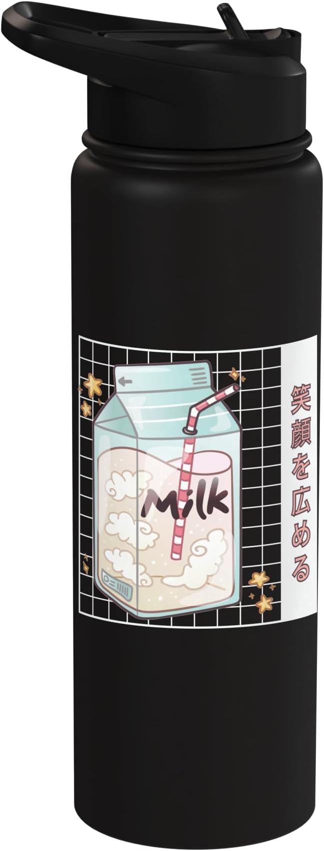 Japanese Kawaii Strawberry Milk Carton Vaporwave Grid Stainless Steel Insulated Water Bottle