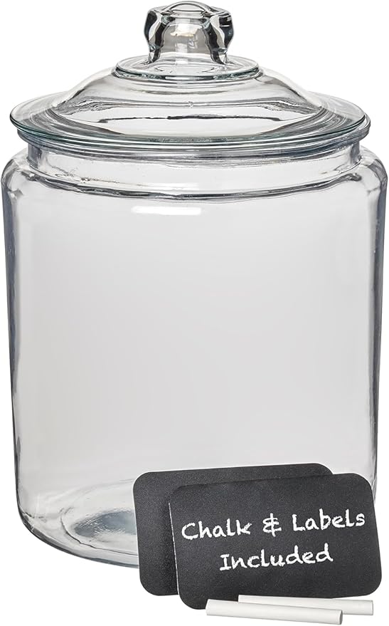 Anchor Hocking Heritage Hill Glass Jar with Lid, 2 Gallon Capacity, with 2 Chalkboard Labels and Chalk