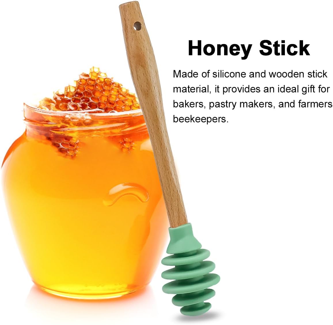 Silicone Honey Dipper Sticks, Spiral Design Non-Drip Honey Spoon with Jar Stirring Rod, Food-Grade BPA Free Dispenser for Syrup, Jam & Beverages