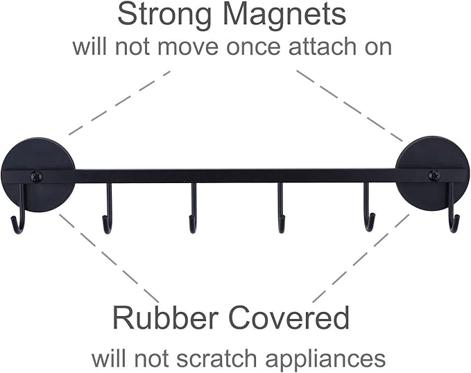 6 Hooks Magnetic Utensil Holder Untensil Rack Tool Hanger Organizer for Refrigerator, Metal Cabinet, Metal Stove, Grill, BBQ