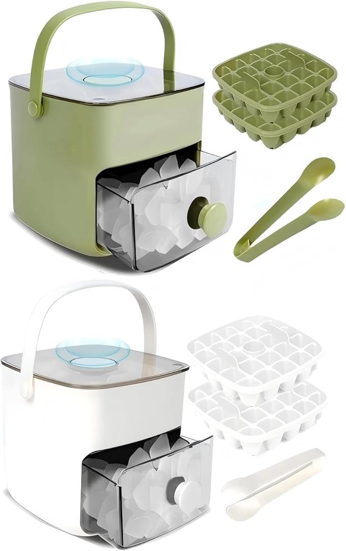 2 Pcs Ice Cube Tray with Lid & Bin