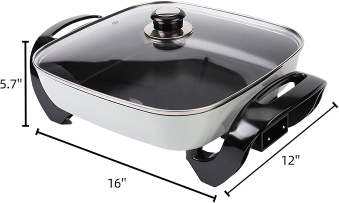 12" Ceramic Nonstick Electric Skillet with Tempered Vented Glass Lid, Scratch-Resistant Surface, Cool-Touch Handles, Removable Easy-to-Clean Design, 1200W, Vibrant Green