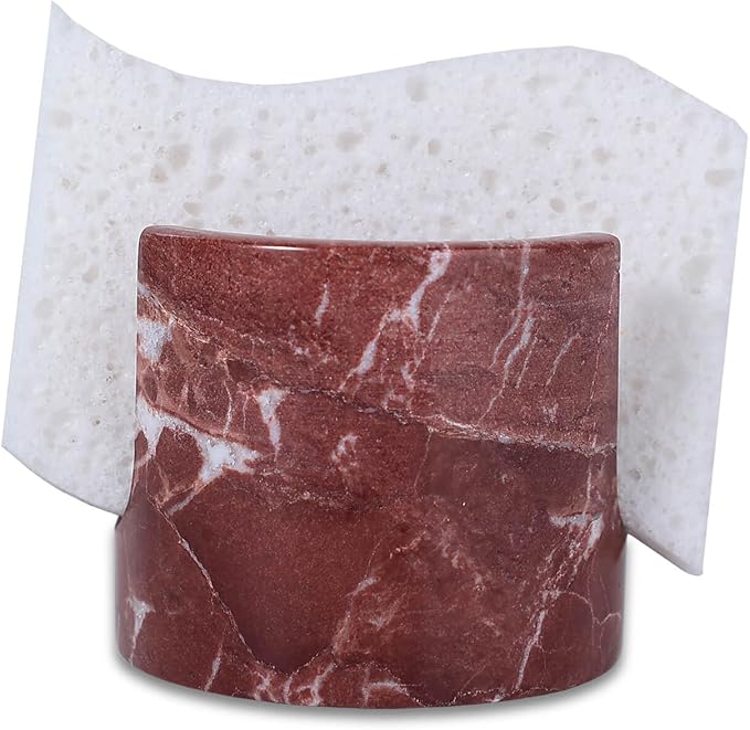 JIMEI Travertine Marble Sponge Holder for Kitchen Counter - Natural Stone Dish Drying Rack, Sponge Caddy for Sink Organizer - Durable & Stylish Kitchen Decor (Rosso Red Marble)